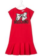 Moschino Kids Teen Logo Print Frilled Dress - Red