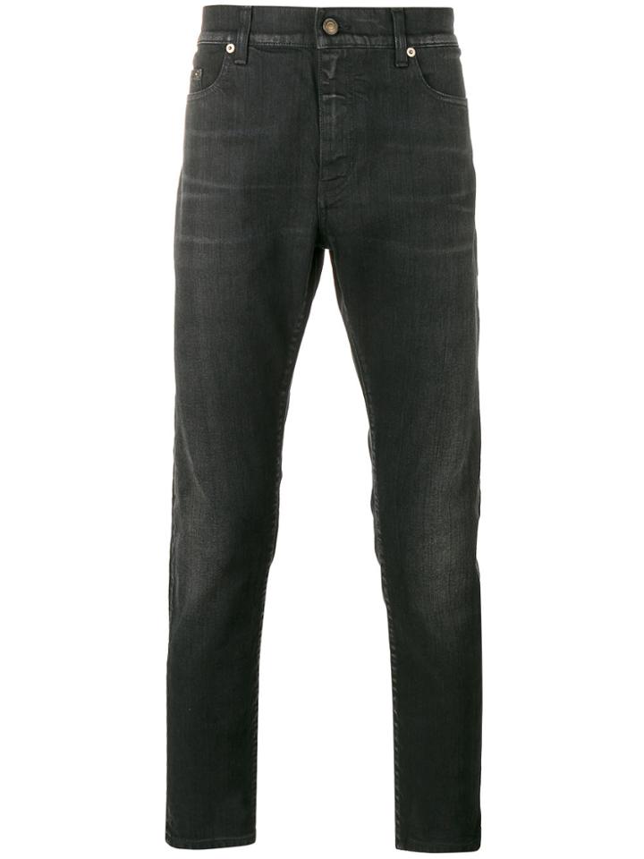 Saint Laurent Washed Black Mid Rise Slim Fit Jeans