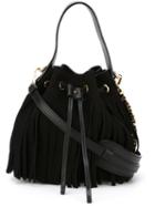 Moschino Fringed Bucket Tote, Women's, Black, Calf Suede/metal Other/calf Leather