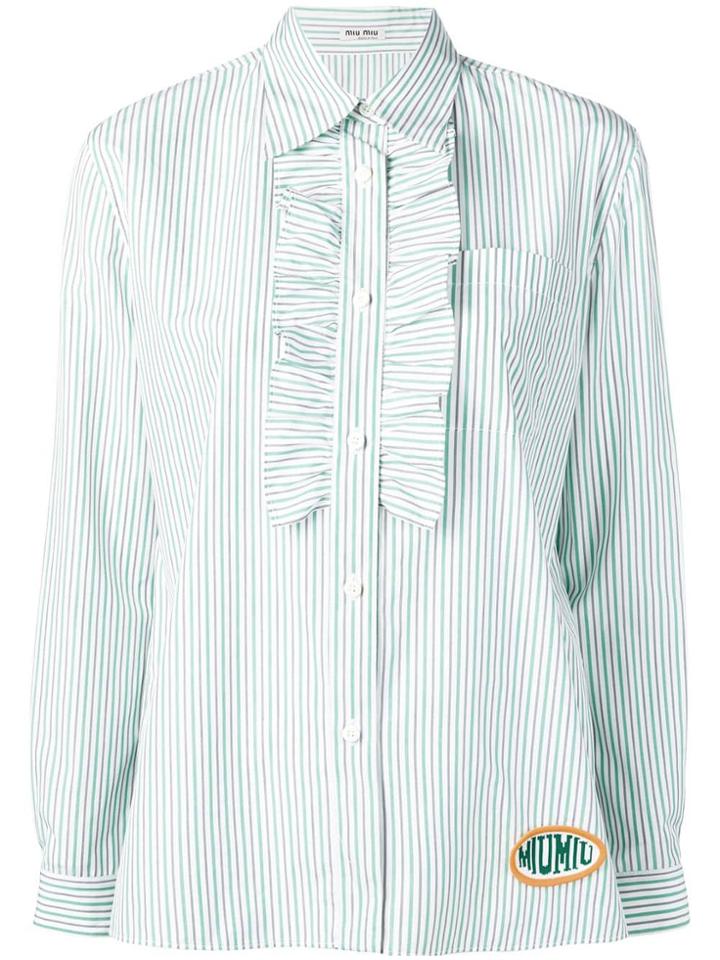 Miu Miu Striped Ruffled-bib Shirt - Green