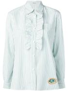 Miu Miu Striped Ruffled-bib Shirt - Green