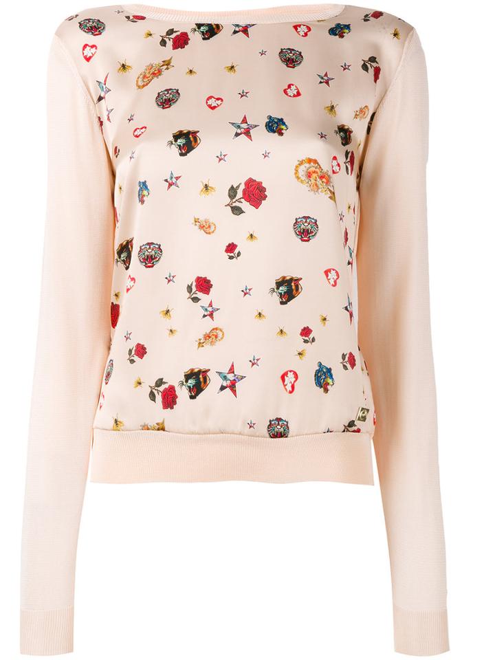 Cavalli Class - Printed Sweatshirt - Women - Silk/viscose - 42, Women's, Nude/neutrals, Silk/viscose