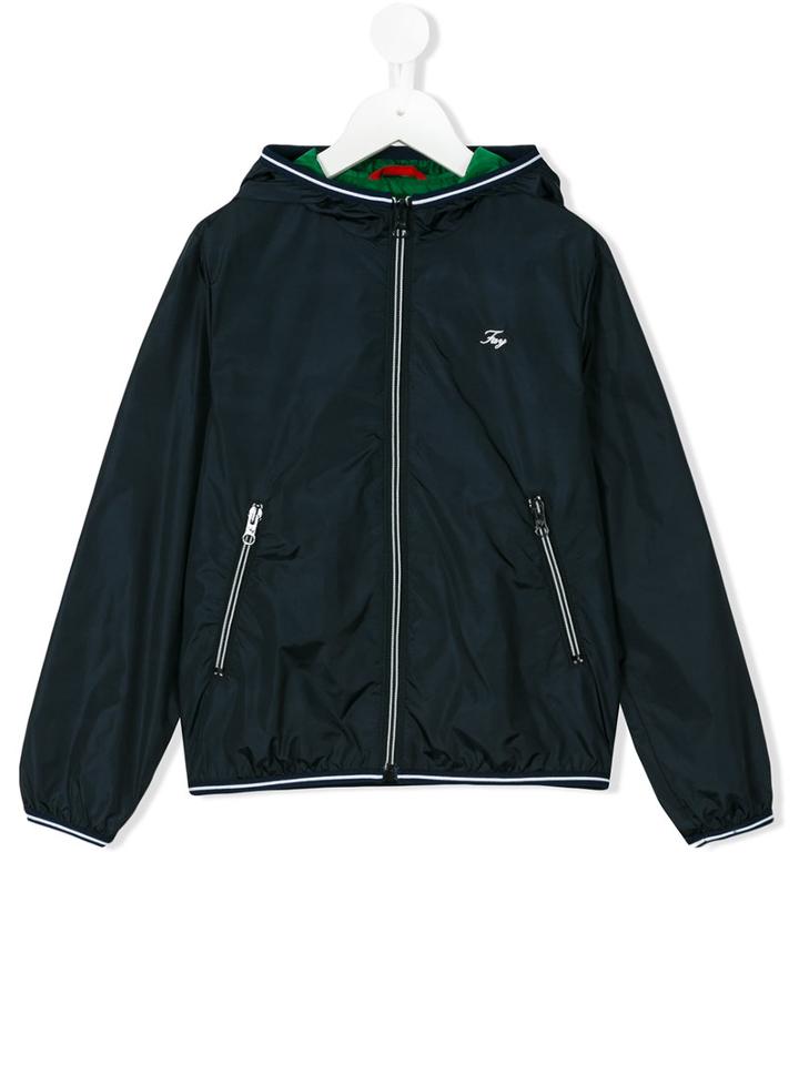 Fay Kids - Striped Trim Hooded Jacket - Kids - Polyamide - 6 Yrs, Blue