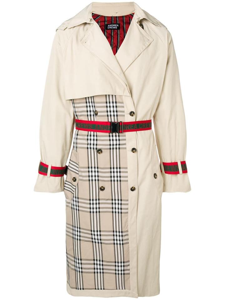 Andrea Crews Check Detail Coat - Neutrals