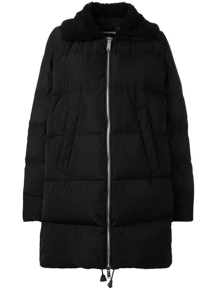 Dsquared2 - Shearling Collar Padded Coat - Women - Cotton/feather Down/polyester/lamb Fur - 42, Black, Cotton/feather Down/polyester/lamb Fur