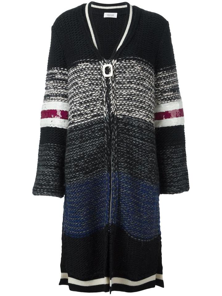 Aviù Striped Cardi-coat, Women's, Size: 42, Grey, Virgin Wool/alpaca/acrylic/polyester