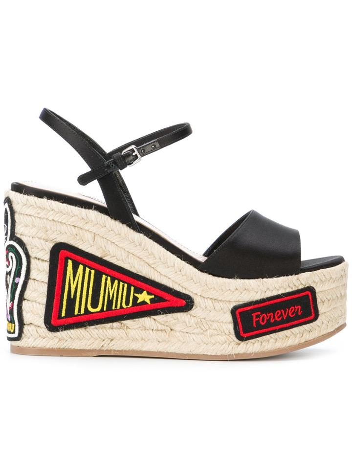 Miu Miu Patch-work Wedge Sandals - Black