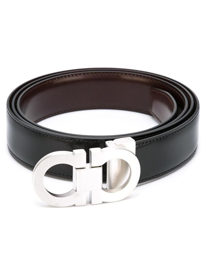 Salvatore Ferragamo Interchangeable Buckle Belt, Men's, Size: 115, Black, Calf Leather