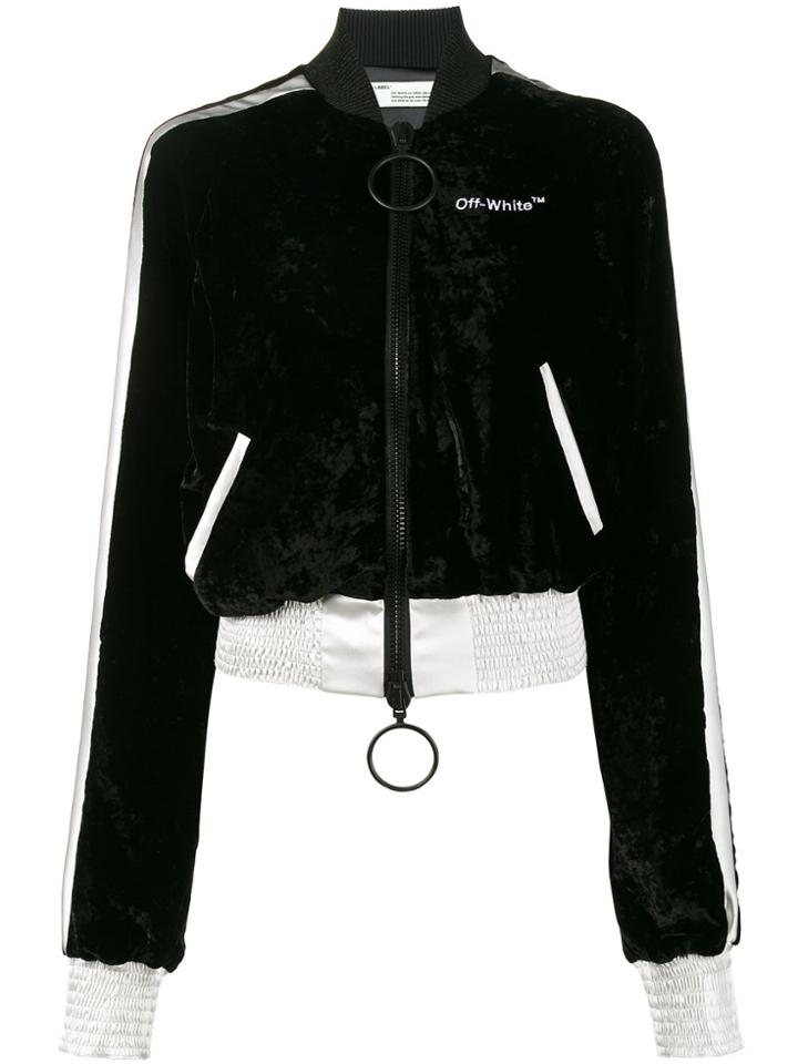 Off-white Cropped Velvet Bomber Jacket - Black