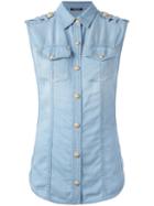 Balmain Sleeveless Denim Shirt, Women's, Size: 34, Blue, Lyocell