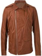 Rick Owens Cutaway Collar Biker Jacket, Men's, Size: 48, Brown, Leather