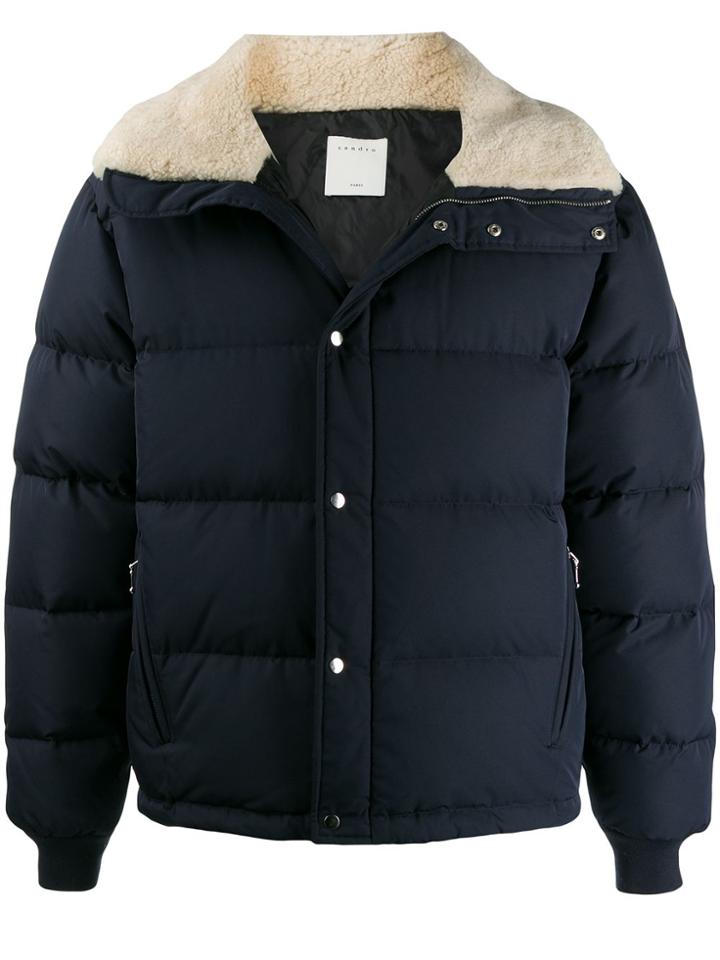 Sandro Paris Shearling-effect Collar Puffer Jacket - Blue
