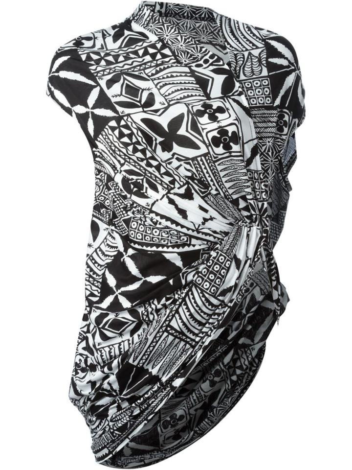 Junya Watanabe Comme Des Garçons Side Gathered Printed Top, Women's, Size: M, Black, Cotton