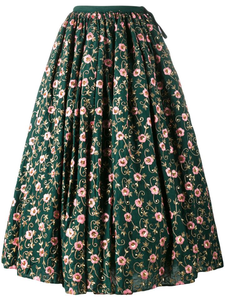 Ashish Floral Embroidered Skirt - Green