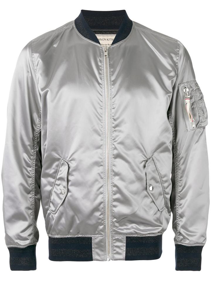 Maison Kitsuné - Metallic Bomber Jacket - Men - Polyamide/acetate/viscose - S, Grey, Polyamide/acetate/viscose