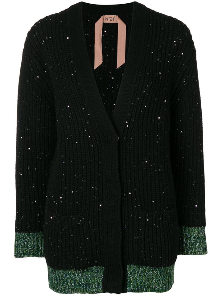 No21 Contrast-cuff Cardigan - Black