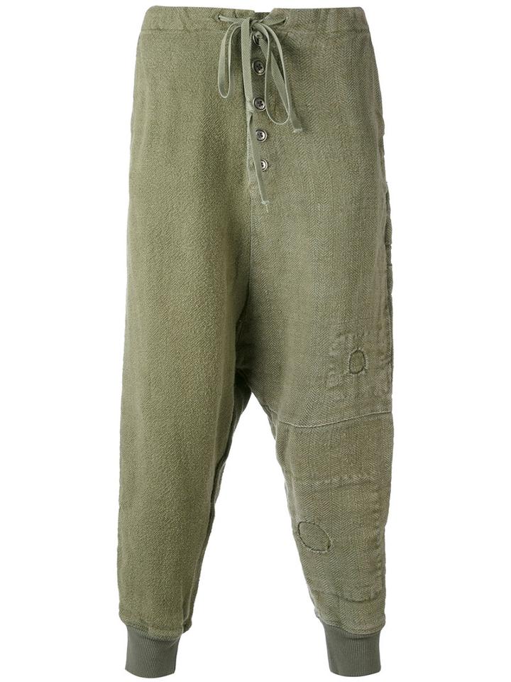 Greg Lauren - Drop-crotch Sweatpants - Men - Linen/flax - 3, Green, Linen/flax