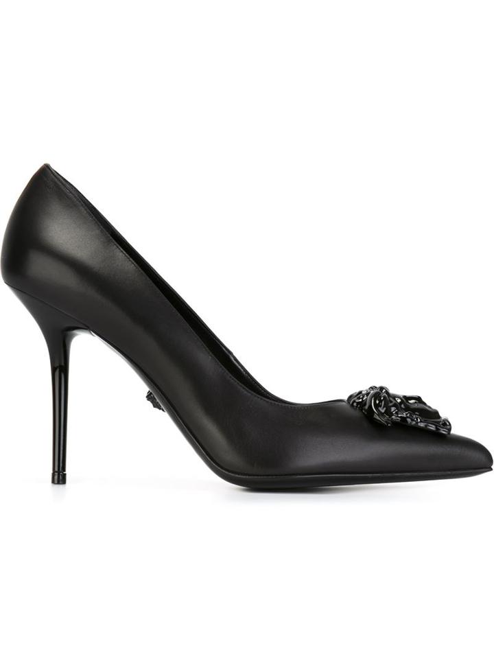 Versace Medusa Pumps, Women's, Size: 38, Black, Leather