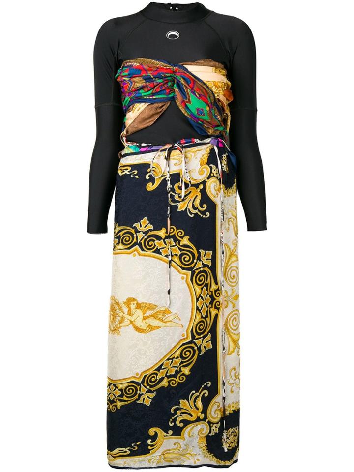 Marine Serre Long-sleeve Draped Dress - Black