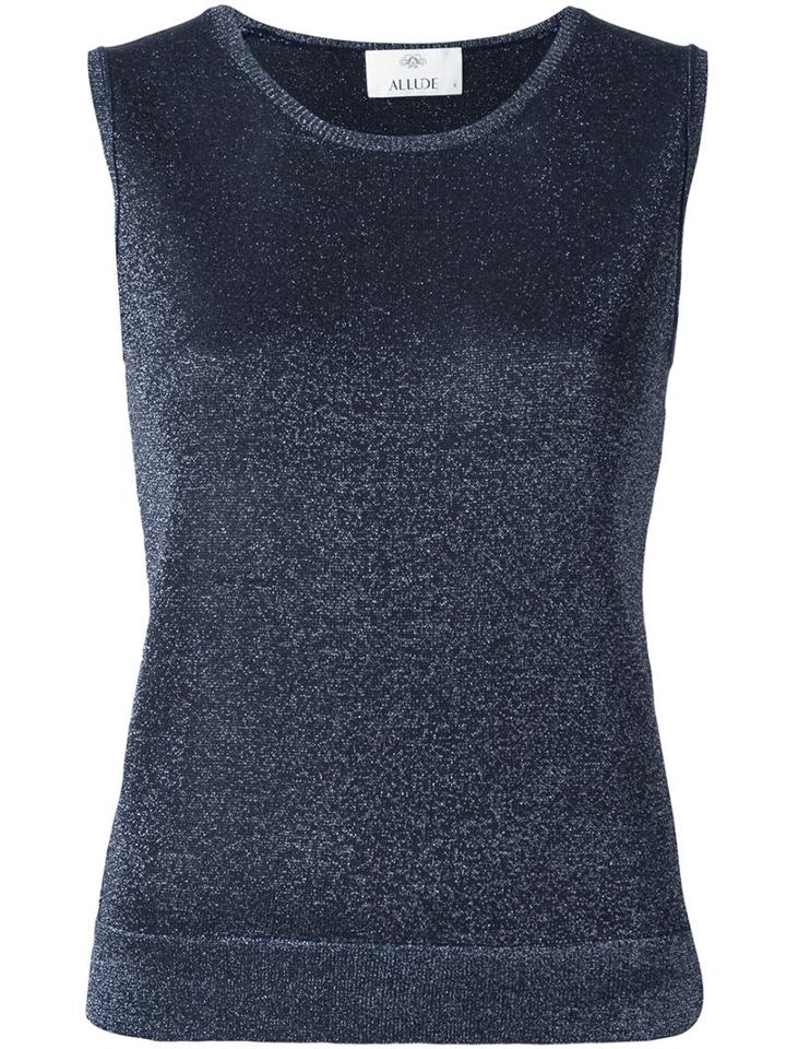 Allude Metallic Effect Knit Top, Women's, Size: Large, Blue, Nylon/polyester