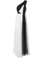 Prabal Gurung One Shoulder Pleated Combo Gown - White