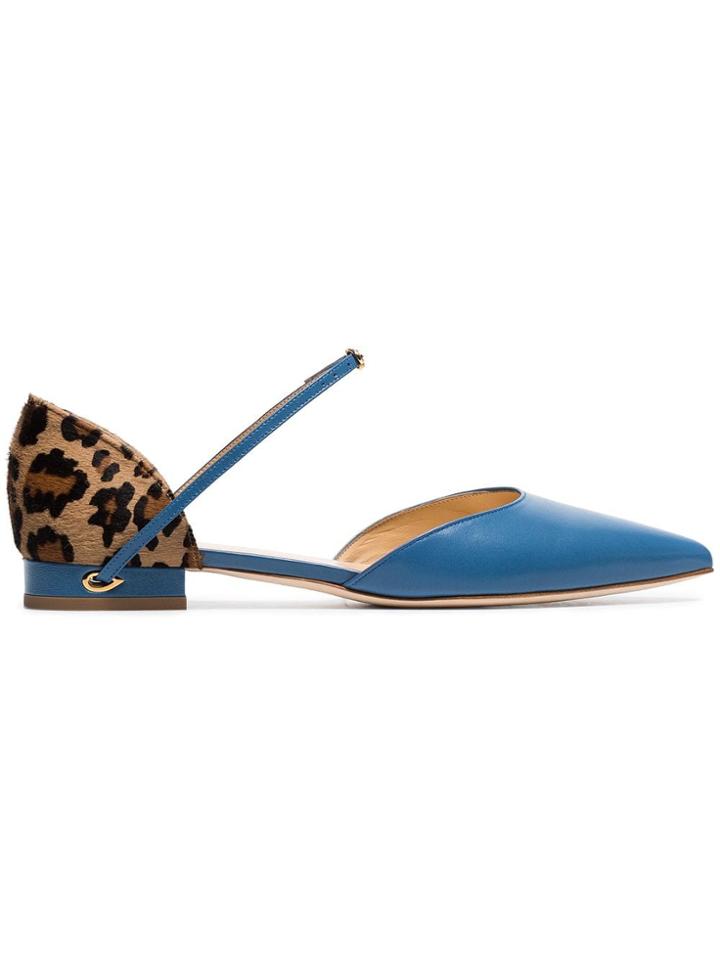 Jennifer Chamandi Sky Blue Eric Leopard Print Leather Pumps
