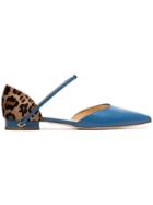 Jennifer Chamandi Sky Blue Eric Leopard Print Leather Pumps