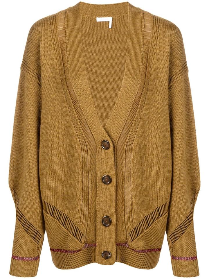 See By Chloé Longline Sheer Stripe Cardigan - Green