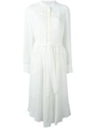 See By Chloé Pleat Detail Belted Dress, Women's, Size: 36, White, Cotton/linen/flax