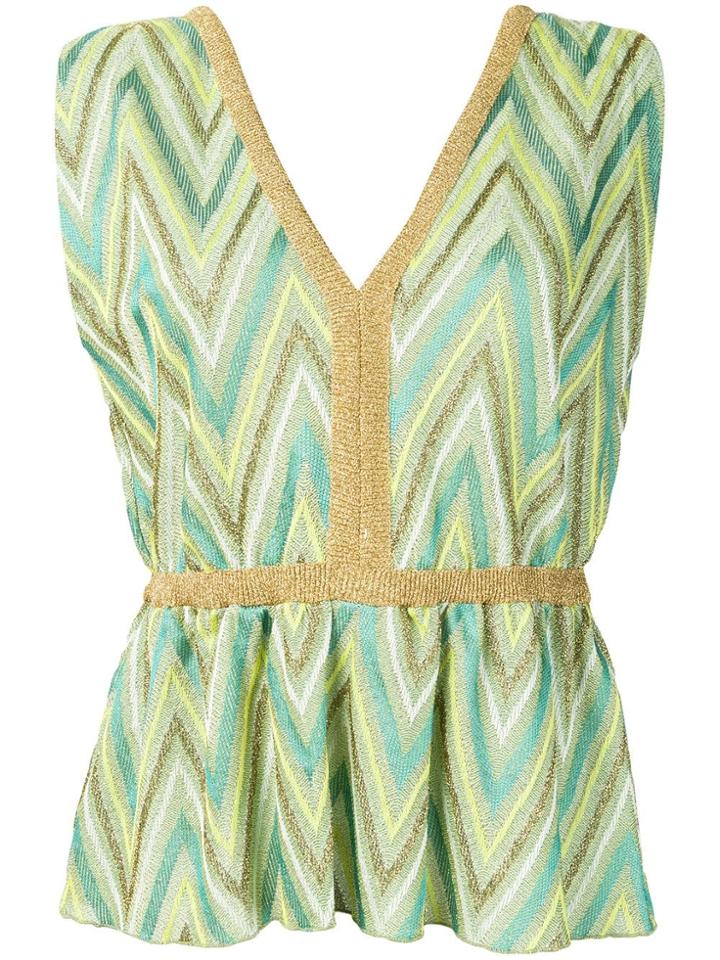 M Missoni Flared Zigzag Top - Green