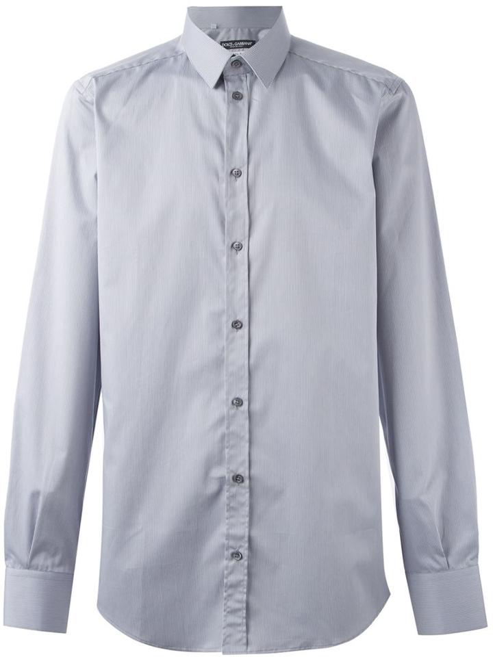 Dolce & Gabbana Striped Shirt, Men's, Size: 38, Grey, Cotton