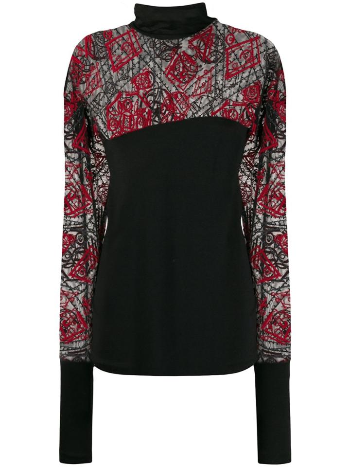 Romeo Gigli Pre-owned 1990s Sheer Embroidered Panels Blouse - Black