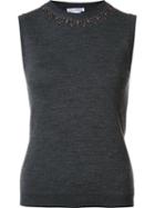 Oscar De La Renta Embellished Knitted Tank, Women's, Size: Small, Grey, Merino