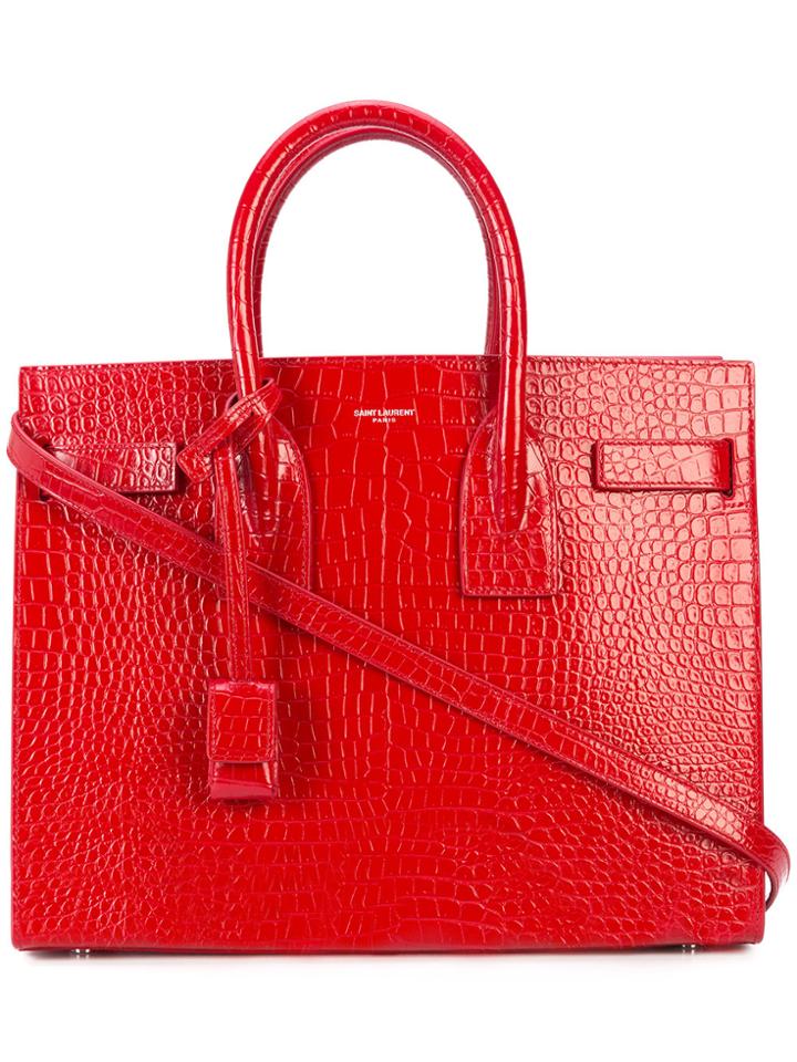 Saint Laurent Crocodile Embossed Sac De Jour Tote - Red