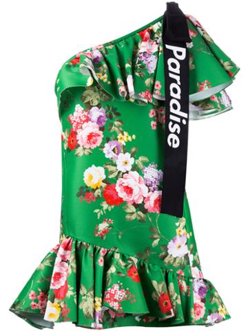 Brognano - Single Shoulder Floral Dress - Women - Viscose/polyester - 42, Green, Viscose/polyester