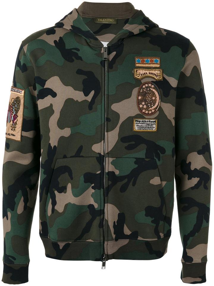 Valentino Camouflage Print Hoodie, Men's, Size: Large, Green, Cotton/polyamide