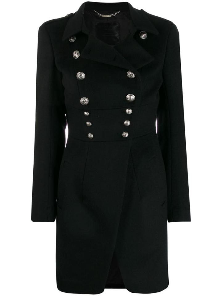Philipp Plein Skull Button Midi Coat - Black
