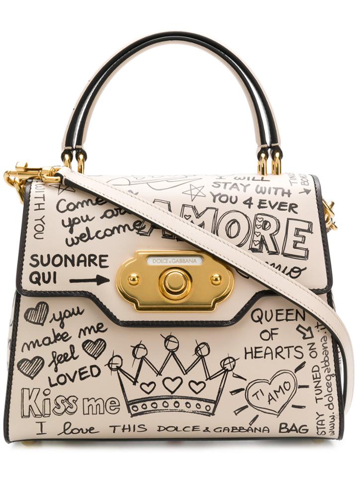 Dolce & Gabbana Sicily Graffiti Logo Bag - Nude & Neutrals
