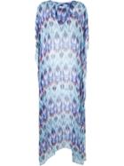 Brigitte V-neck Printed Beach Dress, Women's, Size: G, White, Silk