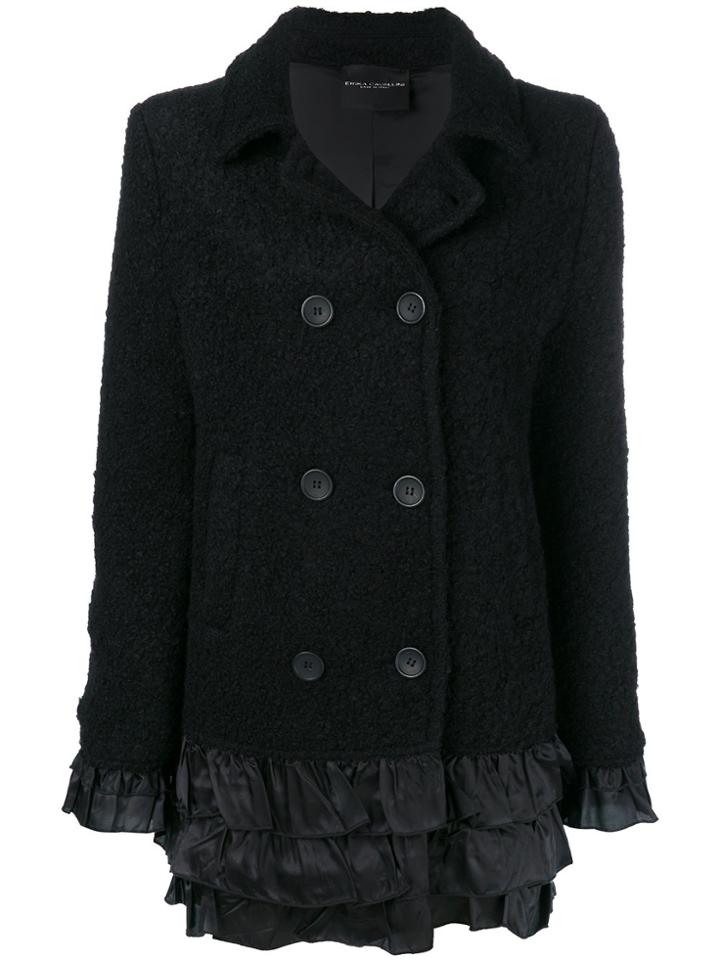 Erika Cavallini Double Breasted Frill Trim Jacket - Black