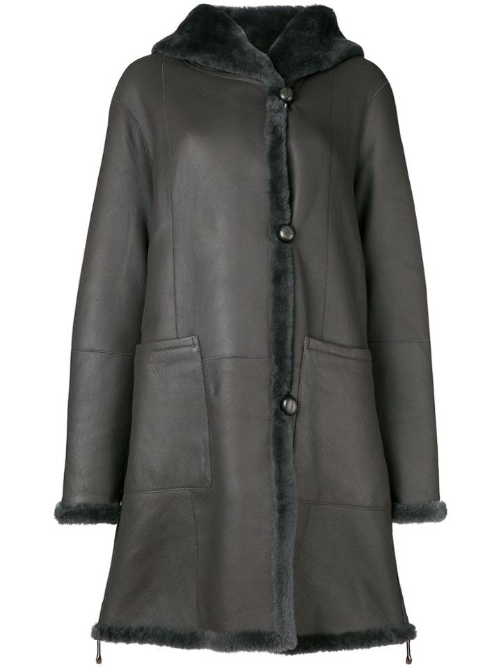 Liska Hooded Single Breasted Coat - Grey