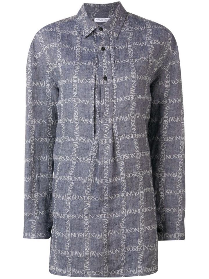 Jw Anderson Women's Navy Logo Grid Tunic Linen Shirt - Blue