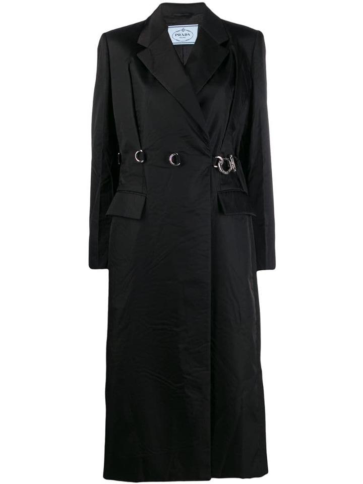 Prada Belt Loop Clip Belted Coat - Black