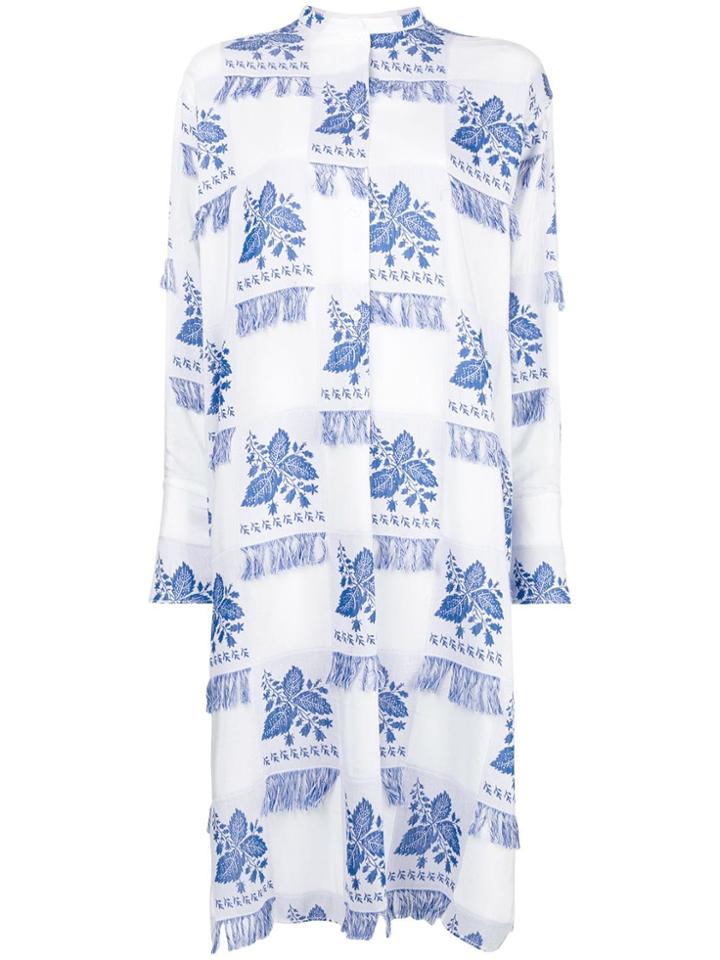 Ports 1961 Fringed Floral-print Shirt Dress - White