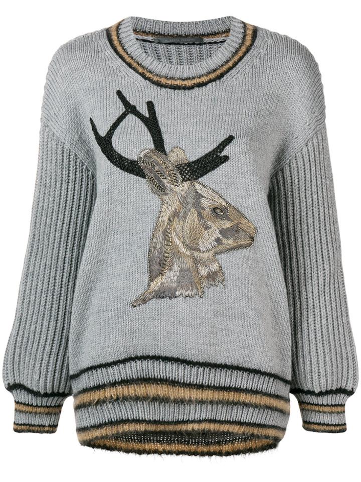 Alberta Ferretti Stag Embellished Sweater - Grey