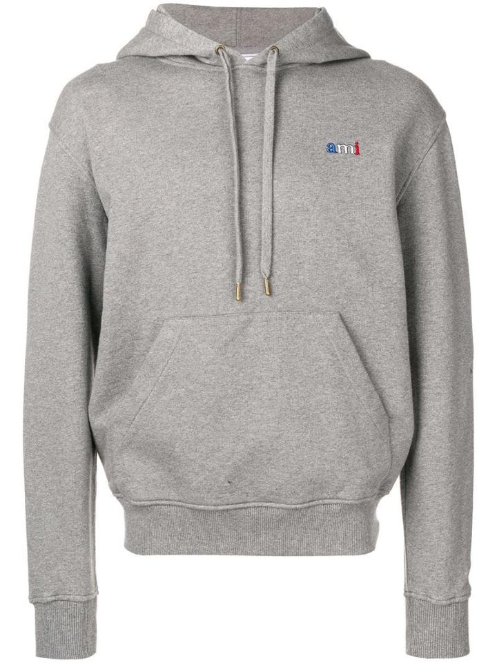 Ami Paris Crewneck Hoodie With Red Ami Blue White Red Embroidery -