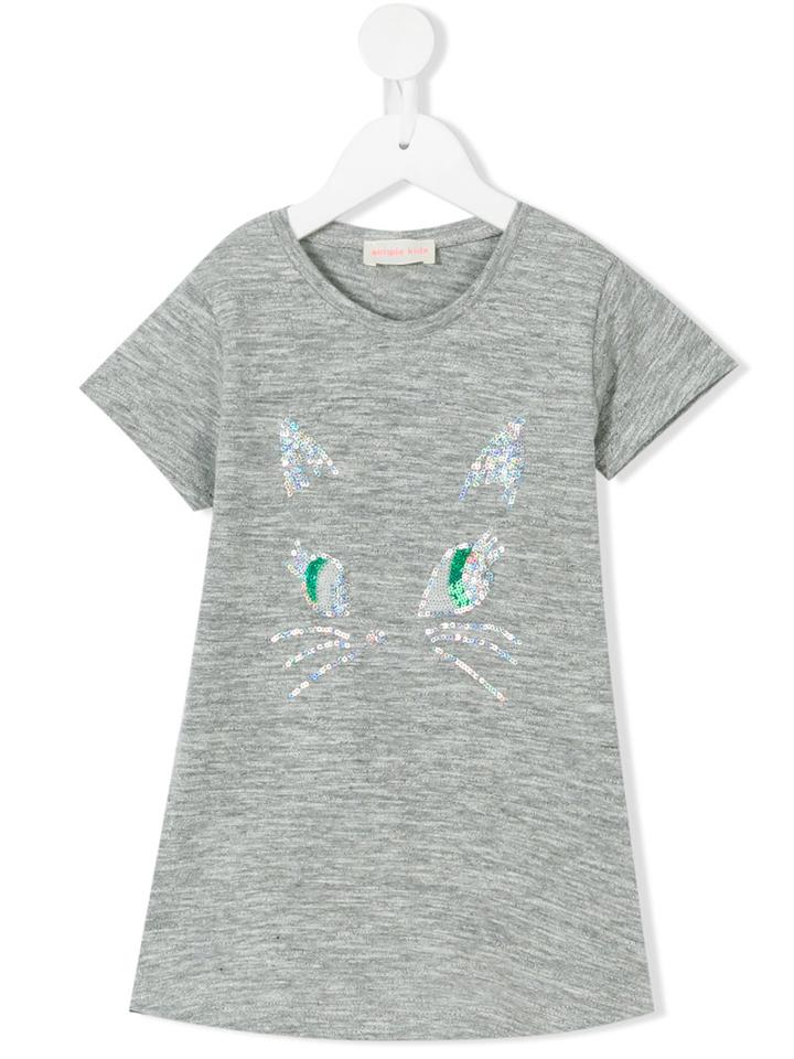 Simple Kids - Cat Print Embroidered T-shirt - Kids - Cotton/polyester - 2 Yrs, Grey