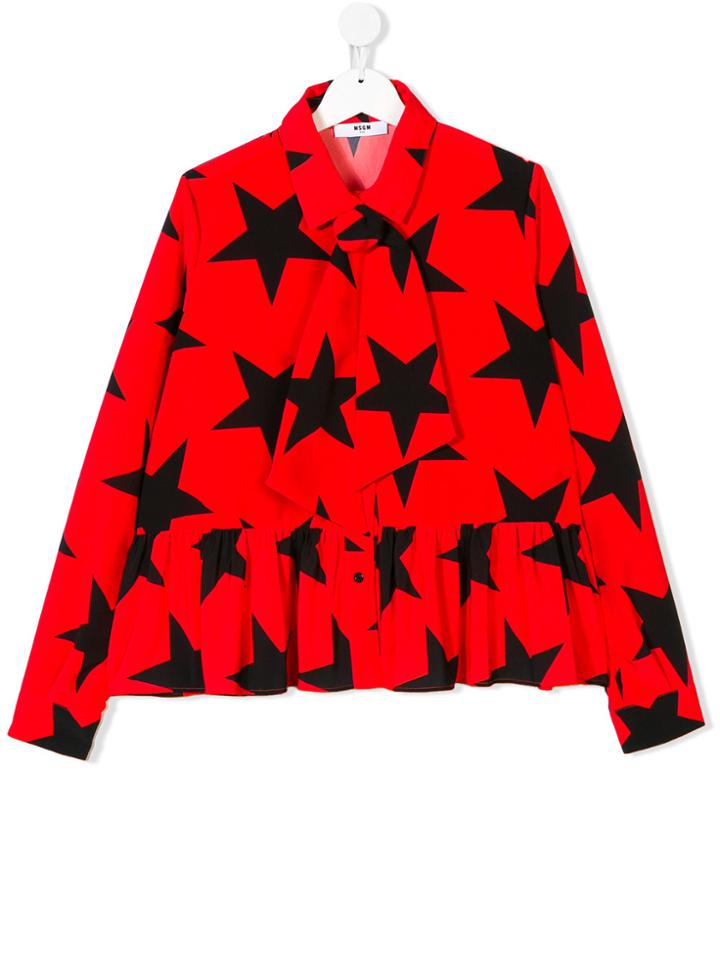 Msgm Kids Teen Star-print Peplum Shirt - Red