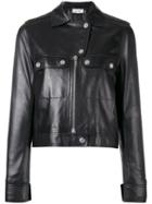 Courrèges Cropped Biker Jacket, Women's, Size: 40, Black, Lamb Skin/acetate/cupro