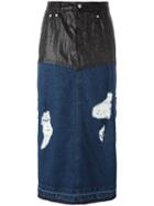 Steve J & Yoni P Leather Effect Panel Long Denim Skirt, Women's, Size: Xs, Blue, Cotton